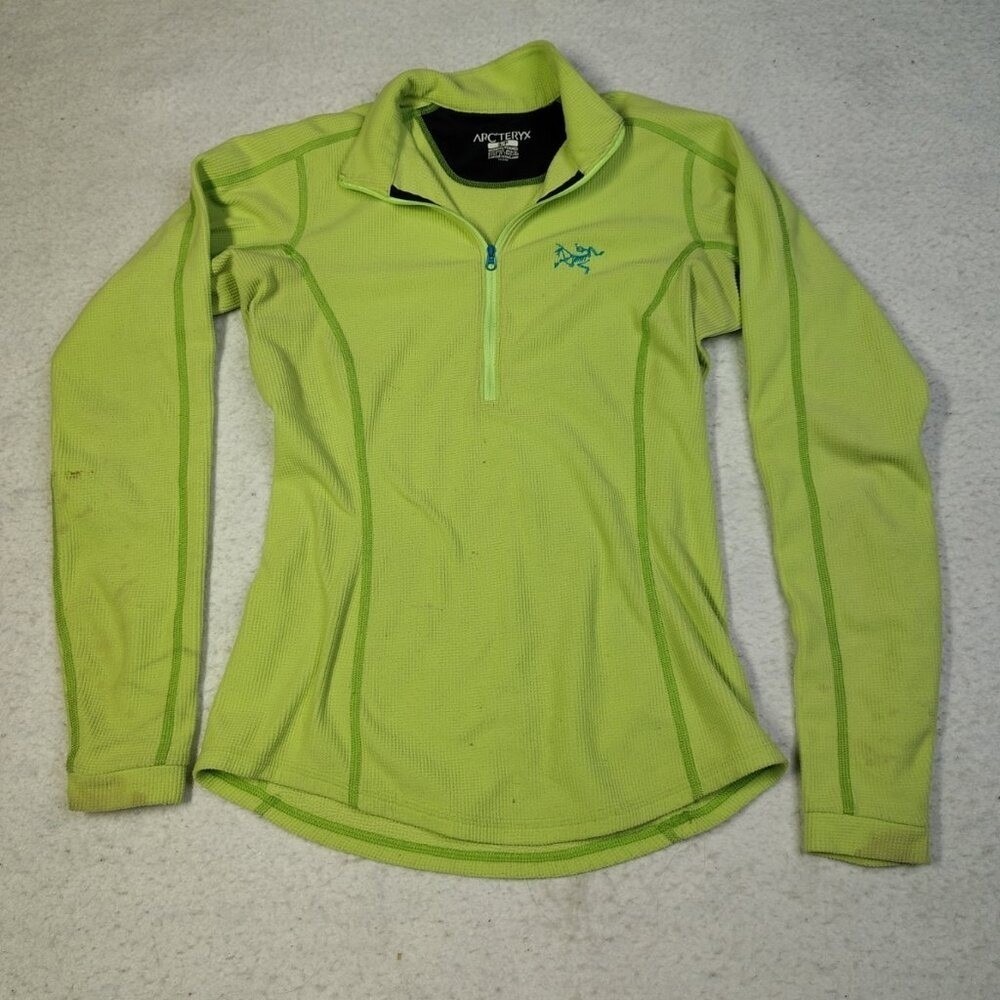 Arcteryx Delta LT Fleece Pullover Womens Small Lime Green Waffle Grid Sweater